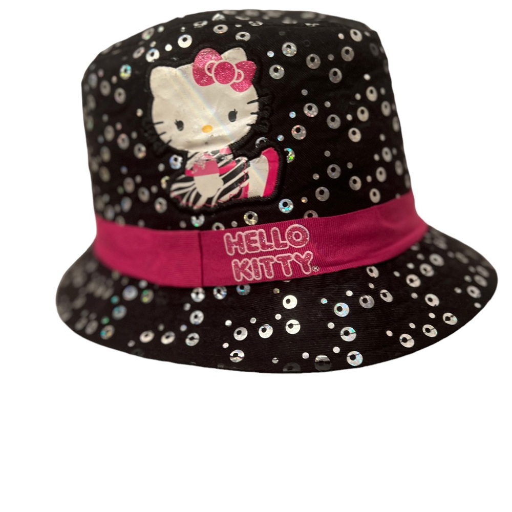 Hello Kitty Sequined Hat Black with Silver Sequins and Pink Grosgrain Ribbon